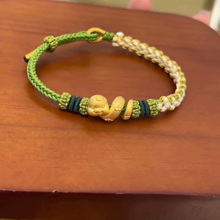 DIY桃花手绳自编手链纯手工编织可穿金黄金白银配饰