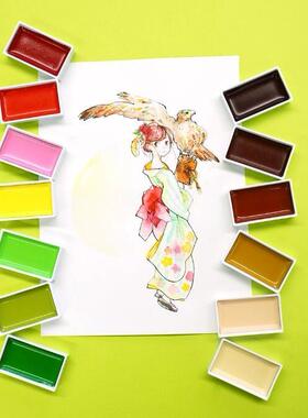 吴竹颜彩固体水彩国画插画耽美颜料日本常规色单色大块补色