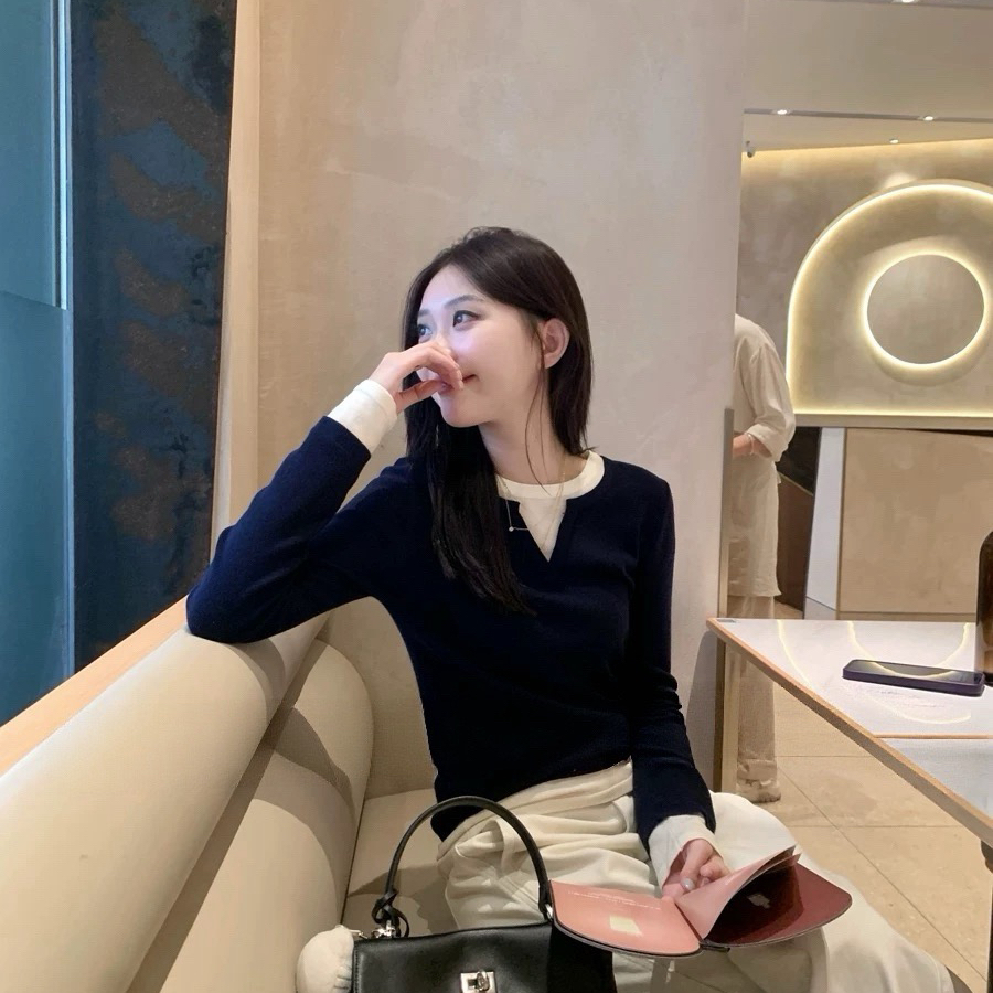 WGWE法式复古羊毛假两件百搭修身显瘦内搭针织衫W7277