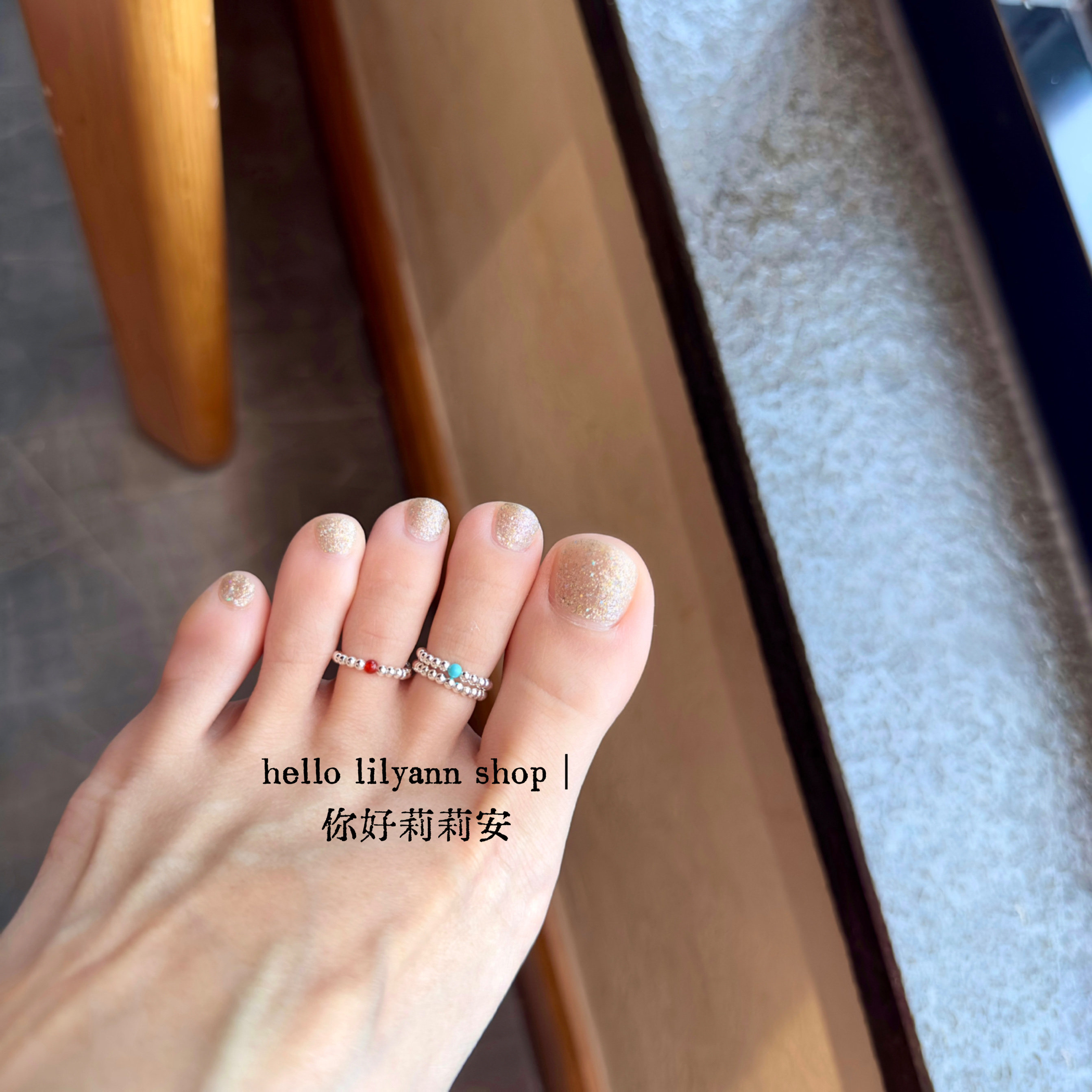 小众s925纯银天然绿松玛瑙脚趾戒
