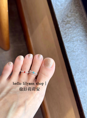 小众s925纯银天然绿松玛瑙脚趾戒