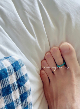 洗澡不用摘hello原创天然绿松石迷你baby珠脚趾戒指环美产14k包金