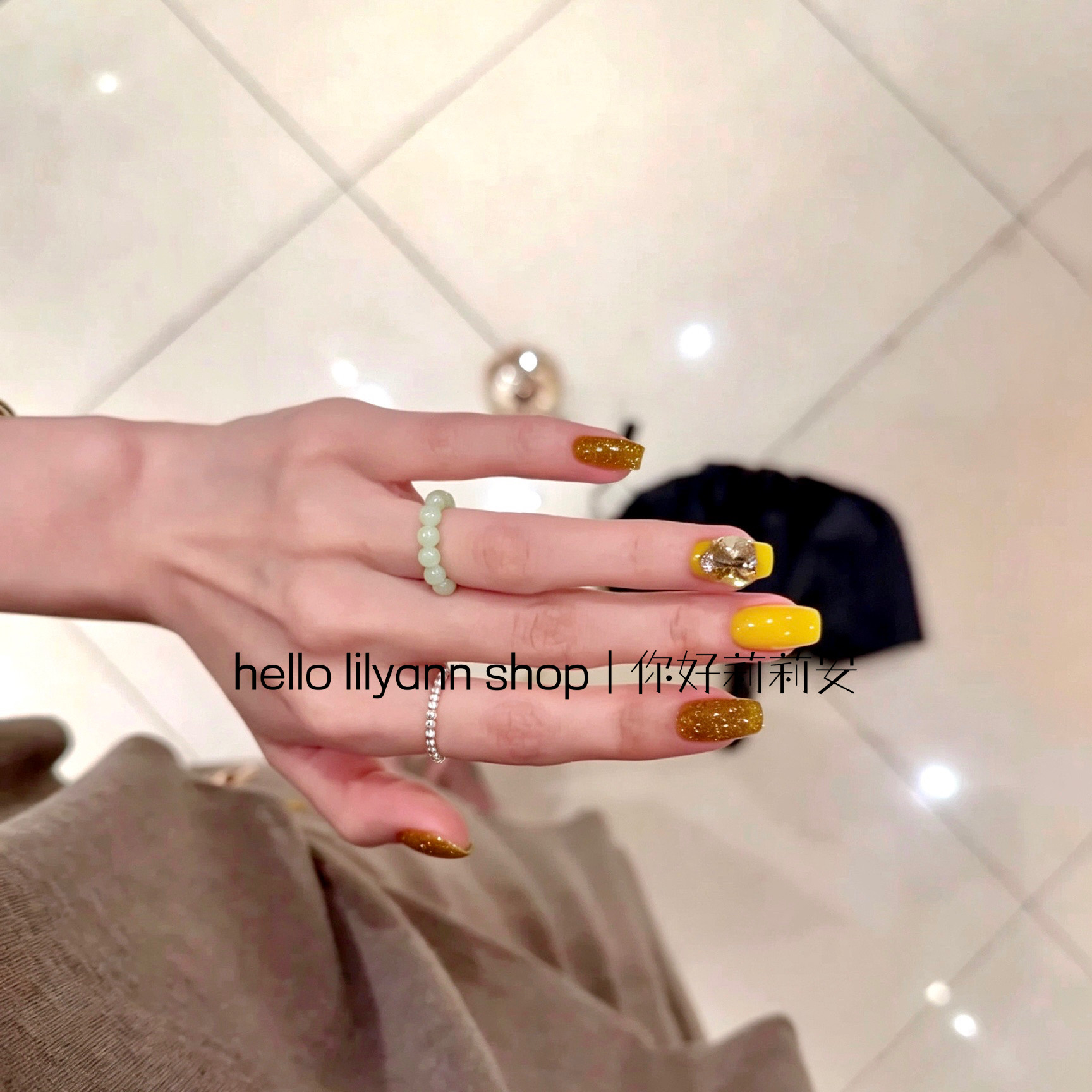 秋白晴水玉珠弹力叠戴戒指