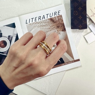 ins高级感三环泥鳅背素圈锆石戒指18k镀金钻排重工气质时髦食指环