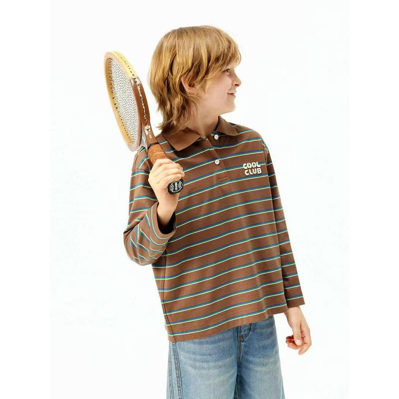 little moco专柜正品25年秋男女童POLO领长袖条纹T恤KBE3TOP001