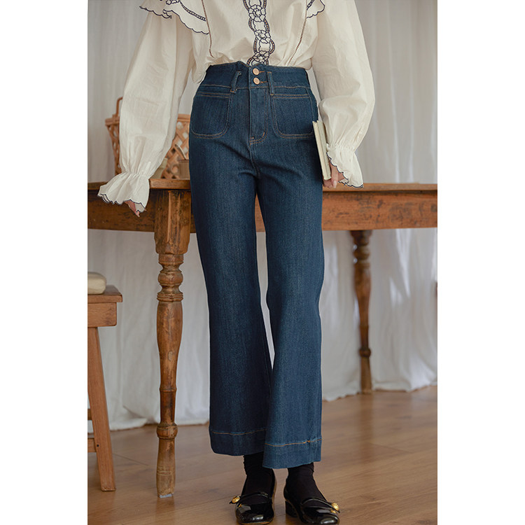 壹晓晓 双口袋高腰四面弹微喇牛仔裤女2023新款两颗扣百搭裤子,女装/女士精品,牛仔裤,淘宝优惠券,粉丝福利购,淘宝优惠卷