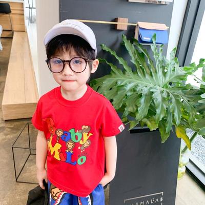 日系潮牌字母小猿猴男女儿童短袖T恤宝宝卡通上衣中大童夏装半袖