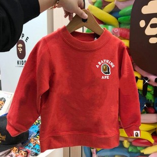 日系潮牌卡通猴子男女儿童圆领卫衣2025秋装猿人字母宝宝打底上衣