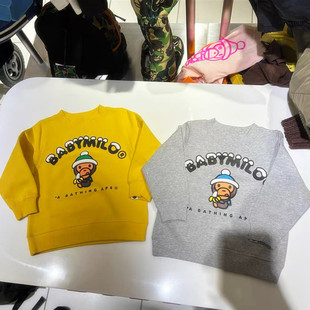 日系潮牌猴子吃香蕉卡通秋冬加绒儿童打底上衣男童圆领套头卫衣