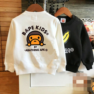 日系潮牌高端童装卡通猴子男女儿童纯棉圆领加绒卫衣宝宝套头上衣