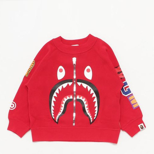 日系潮牌鲨鱼印花儿童圆领卫衣男童女童纯棉加绒打底上衣中大童装