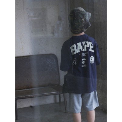 日系潮牌童装2025夏季猿人字母男童时尚印花短袖T恤纯棉透气上衣