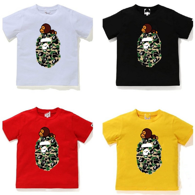 日系潮牌迷彩猿人儿童夏装男童女童纯棉短袖T恤宝宝卡通休闲上衣