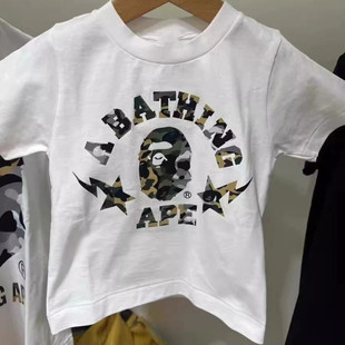 日系潮牌迷彩字母儿童休闲上衣男童短袖T恤亲子装夏天半袖中大童