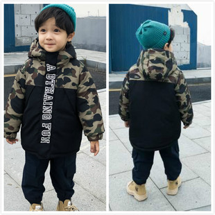 日系潮牌冬装童装棉服男童迷彩冲锋衣加厚卫衣外套中大童棉衣宝宝