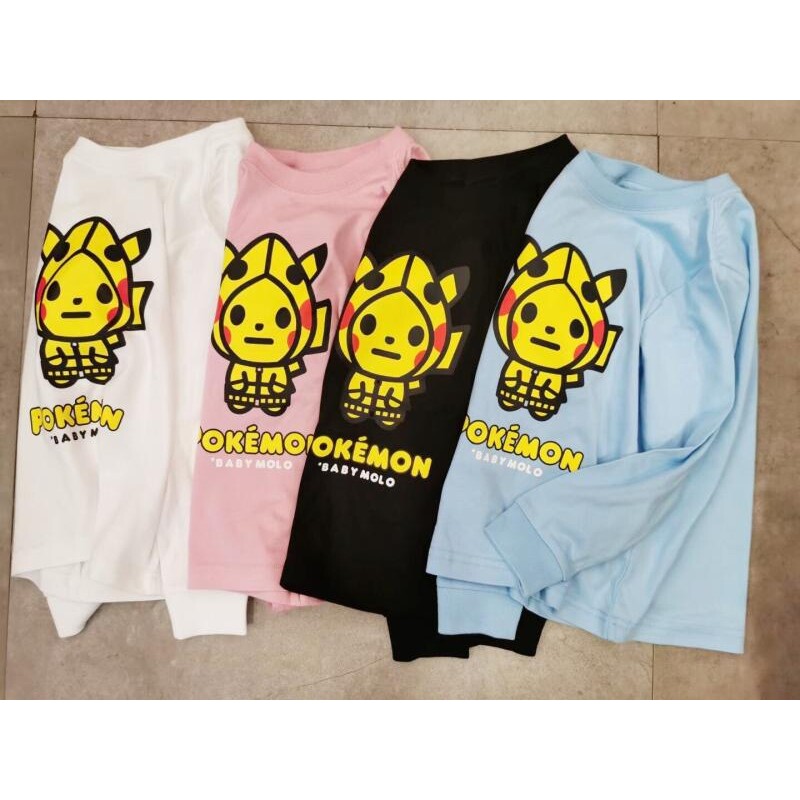 日系潮牌皮卡丘卡通休闲卫衣男女童纯棉长袖T恤内搭上衣中大童