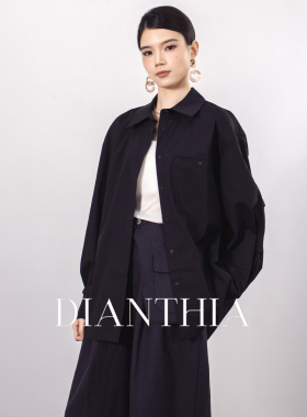 DianThia褶皱双节袖廓形衬衫女2026新款黑色酷飒风宽松衬衣外套春