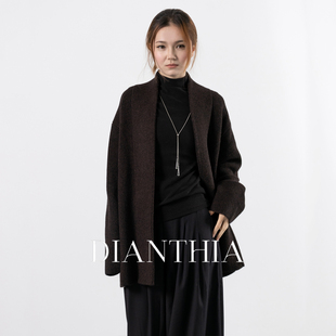 DianThia华绒气质系带针织开衫女慵懒风高级感加厚毛衣中长款外套