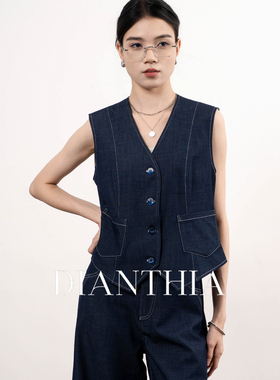 DianThia超软明线装饰牛仔马甲女2026夏新款V领无袖显瘦背心马夹