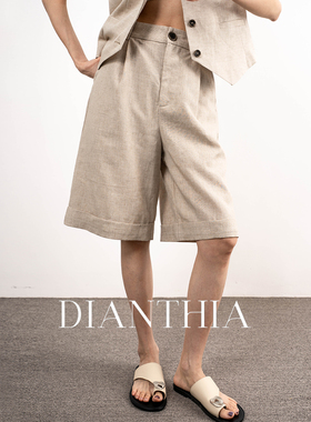 DianThia简约风高腰直筒五分裤女夏宽松显瘦百搭休闲短裤