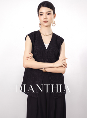 DianThia优雅知性提花马甲女2026夏季新款黑色无袖坎肩显瘦马夹薄