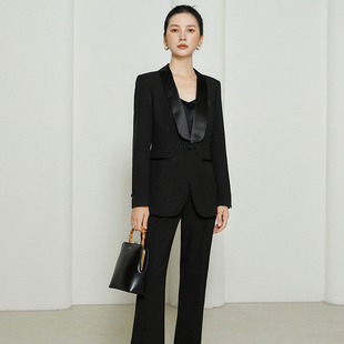 西装套装女晚礼服高端定制设计感2025秋新款喇叭裤西服高级两件套