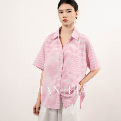 休闲格子短袖衬衫女减龄洋气衬衣