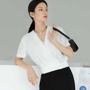 DianThia高级感抗皱夏季薄款短袖白衬衫女设计感小众短款通勤上衣