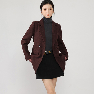 DianThia白鸭绒填充毛呢西装外套女冬季加厚纽扣系带通勤修身西服