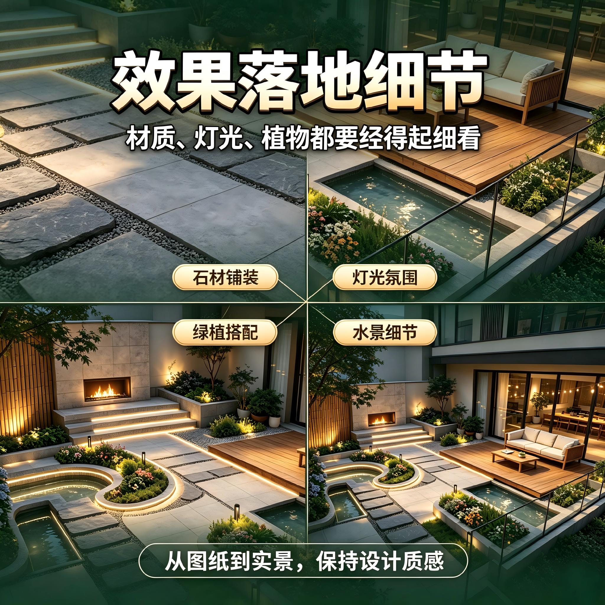庭院设计效果图小花园布置院子露台顶楼农村别墅景观园林施工方案