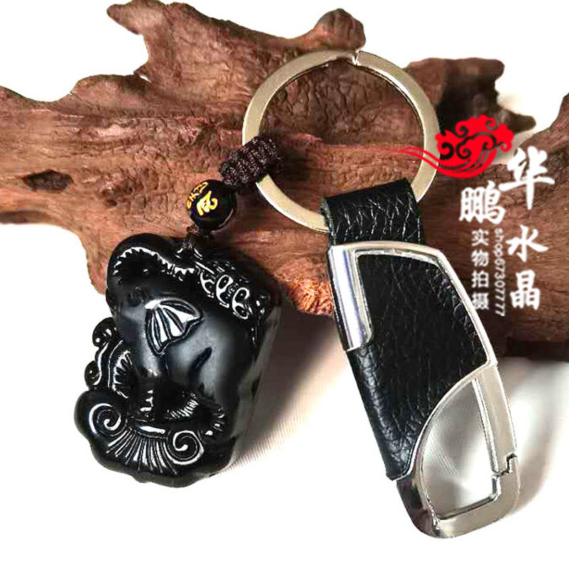 大象黑曜石象上拱财吊坠吉象迎福钥匙扣