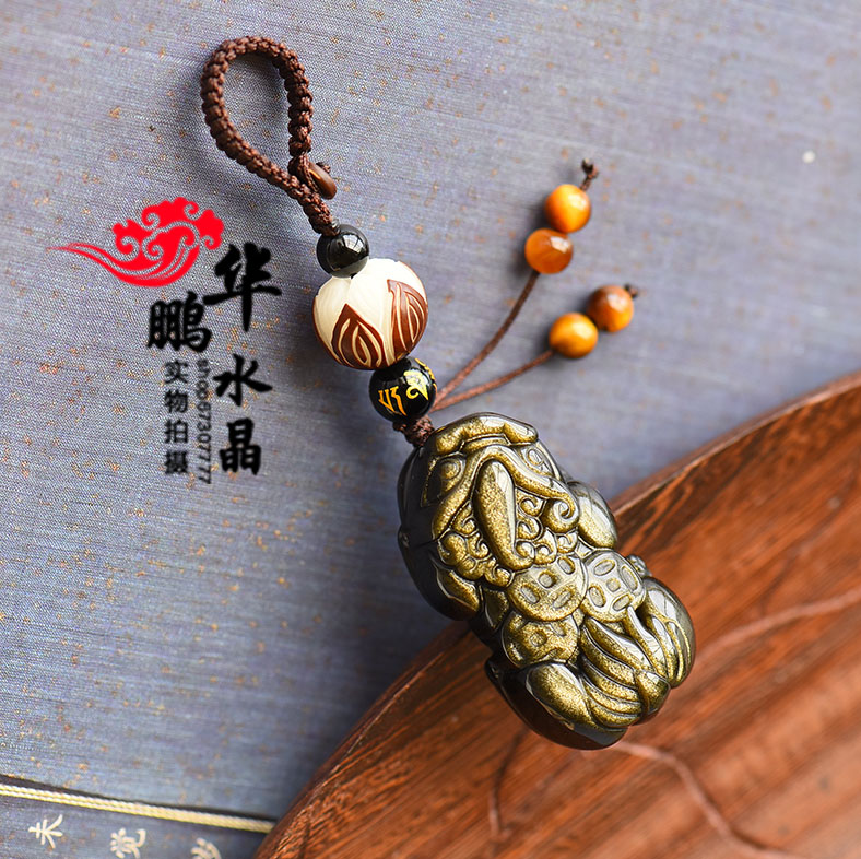 2026年正品天然金曜石貔貅吊坠男女金曜石招财吊坠钥匙扣