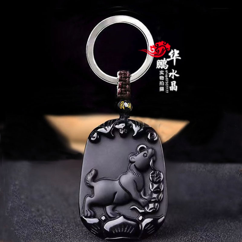 天然黑曜石生肖狗吊坠