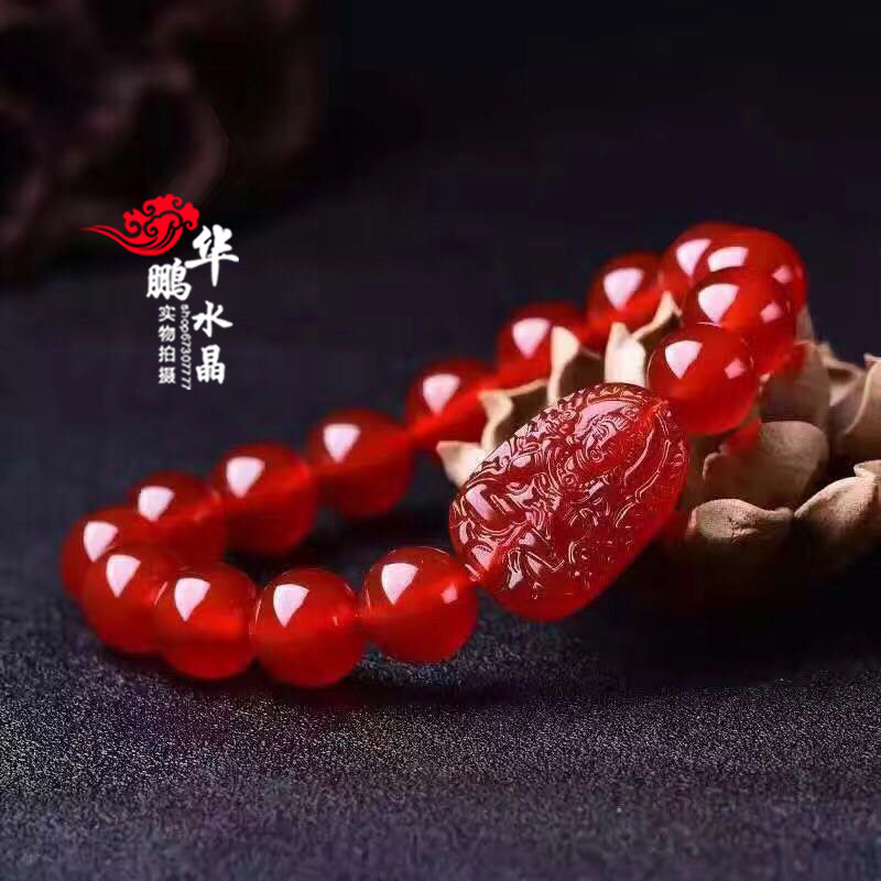 天然红玛瑙生肖 属马本命年 大势至八大守手链