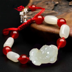 和田玉守财貔貅手链吉祥红绳手串男女玉石聚财运转钥匙扣招财脚链