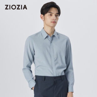 春秋季 衬衫 商务通勤上班上衣结婚 休闲仿麻感舒适长袖 ZIOZIA男装