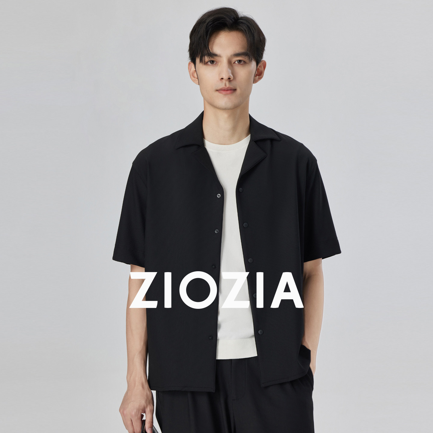 【易打理】ZIOZIA男装夏款宽松落肩短袖衬衫ZWAD2348B