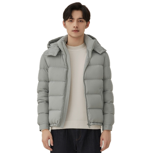 ZIOZIA男装商务鹅绒连帽排骨羽绒服短款男士冬装外套2025新款