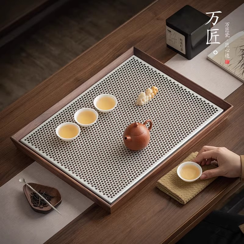 胡桃木茶盘家用小型茶台沥水托盘功夫茶具轻奢高级感干泡盘储水盘