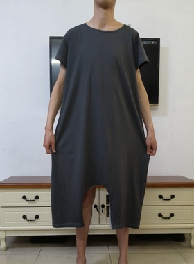 2422灰色短袖反穿连体睡衣痴呆老人连体裤防脱裤腿拉链方便换尿裤