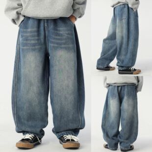 小杰家2025冬季新款男童中大童一体绒长裤帅气男宝加绒裤子牛仔裤