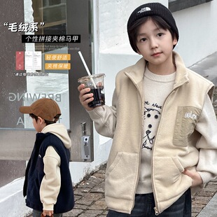 小杰家2025冬季新款男童毛绒马甲冬款无袖夹棉外套
