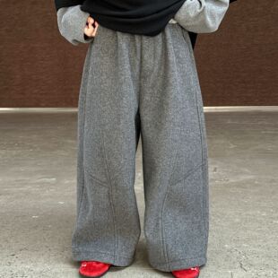 小杰家2025秋冬季新款男童长裤冬款加厚宽松裤子毛呢休闲裤织里