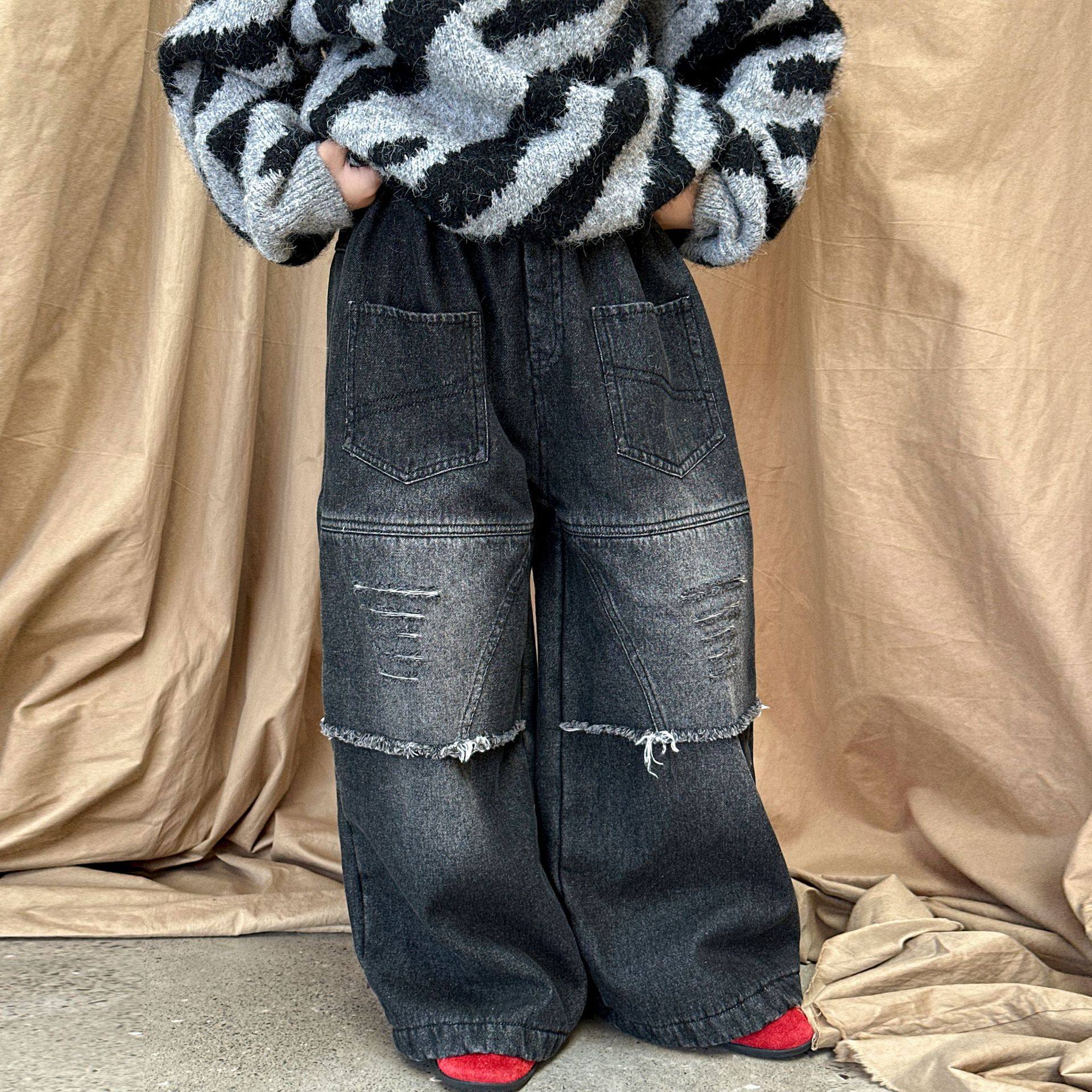 小杰家秋冬季新款男童加绒牛仔裤