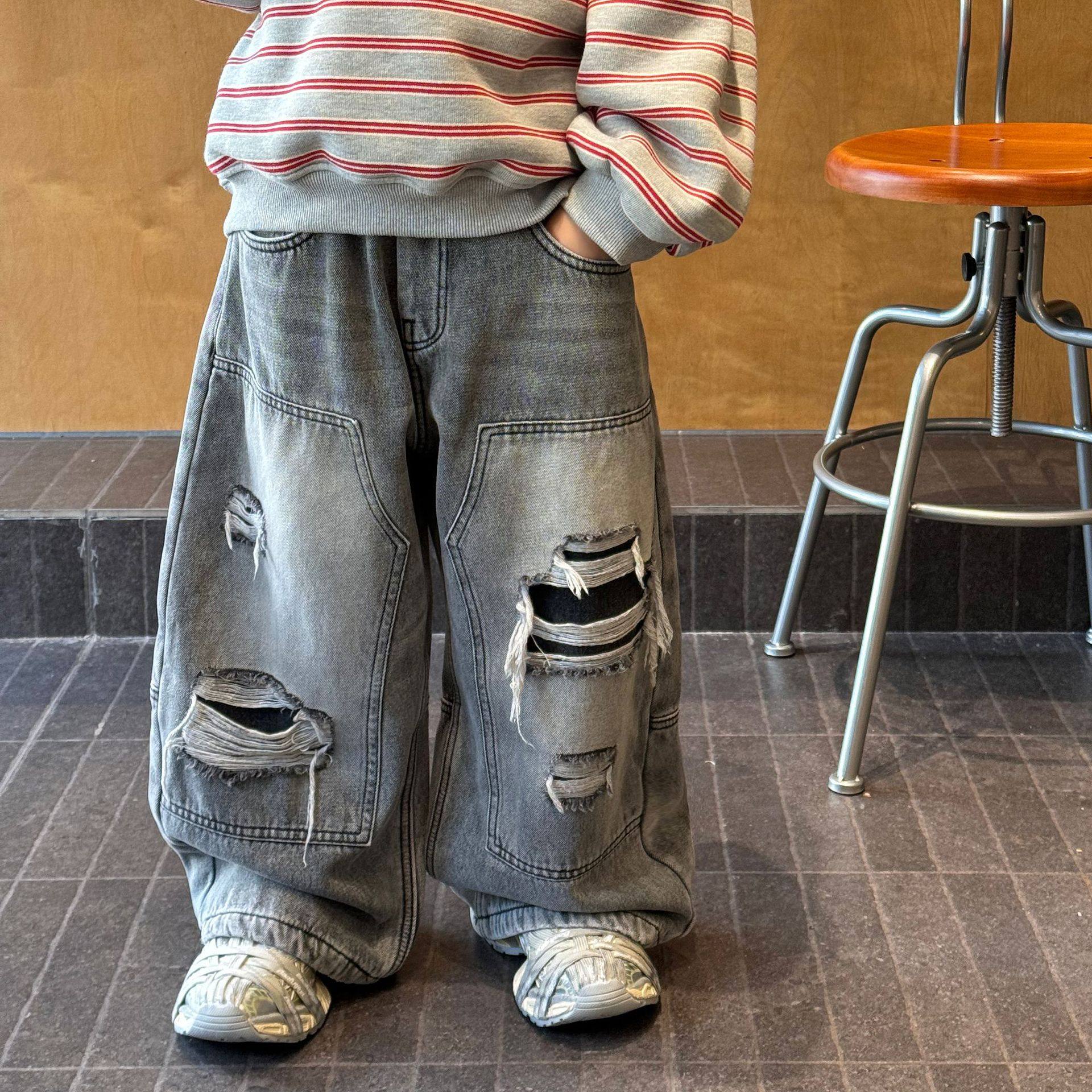 小杰家2025冬季新款男童韩版美式破洞加绒加厚保暖牛仔裤儿童长裤,童装/婴儿装/亲子装,儿童牛仔裤,淘宝优惠券,粉丝福利购,淘宝优惠卷