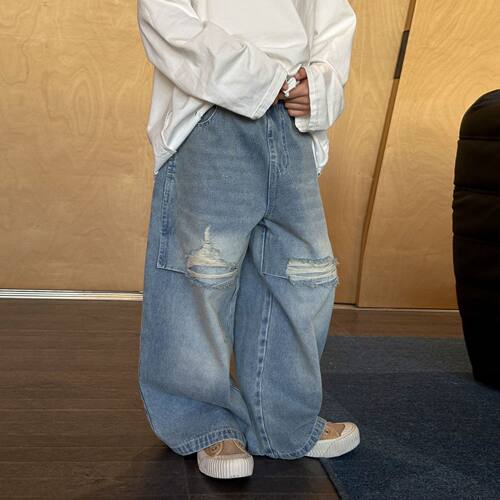 牛仔裤破洞长裤宽松裤子男童