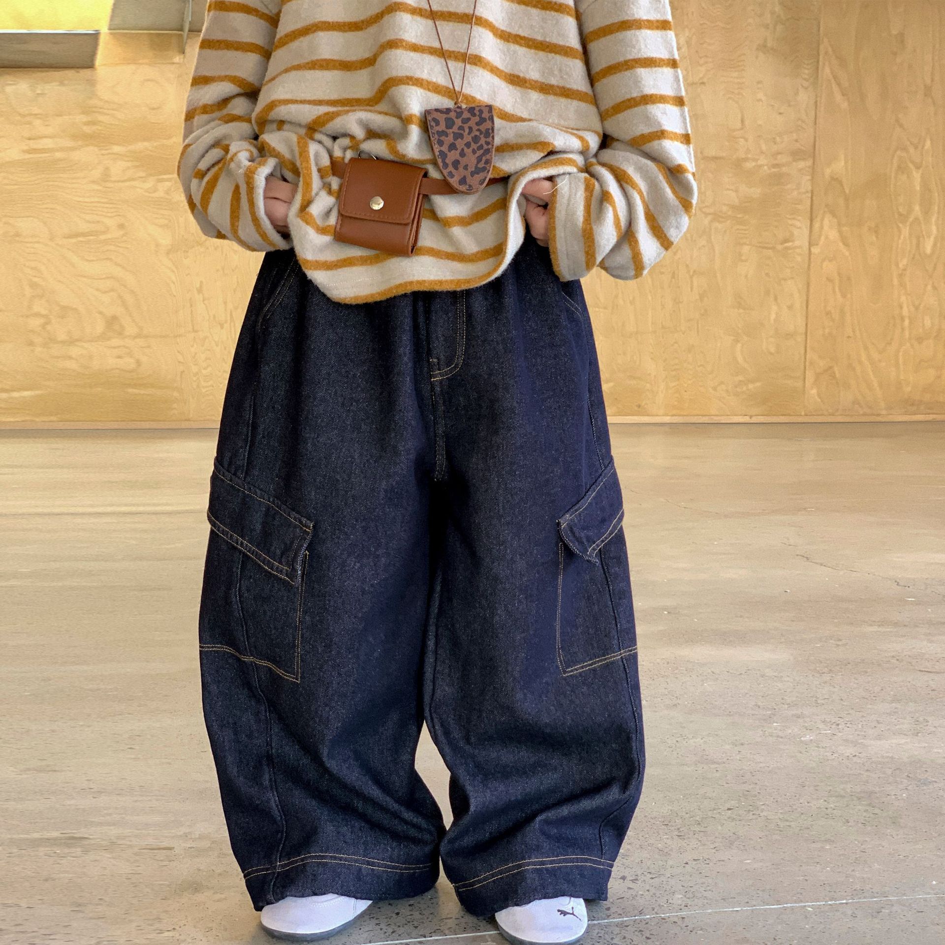 小杰家冬季新款男童加绒牛仔裤