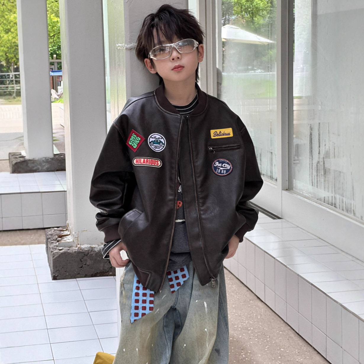 秋季皮夹克贴标棒球服皮衣外套