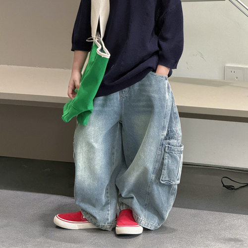 小杰家夏季男童工装弯刀牛仔裤潮