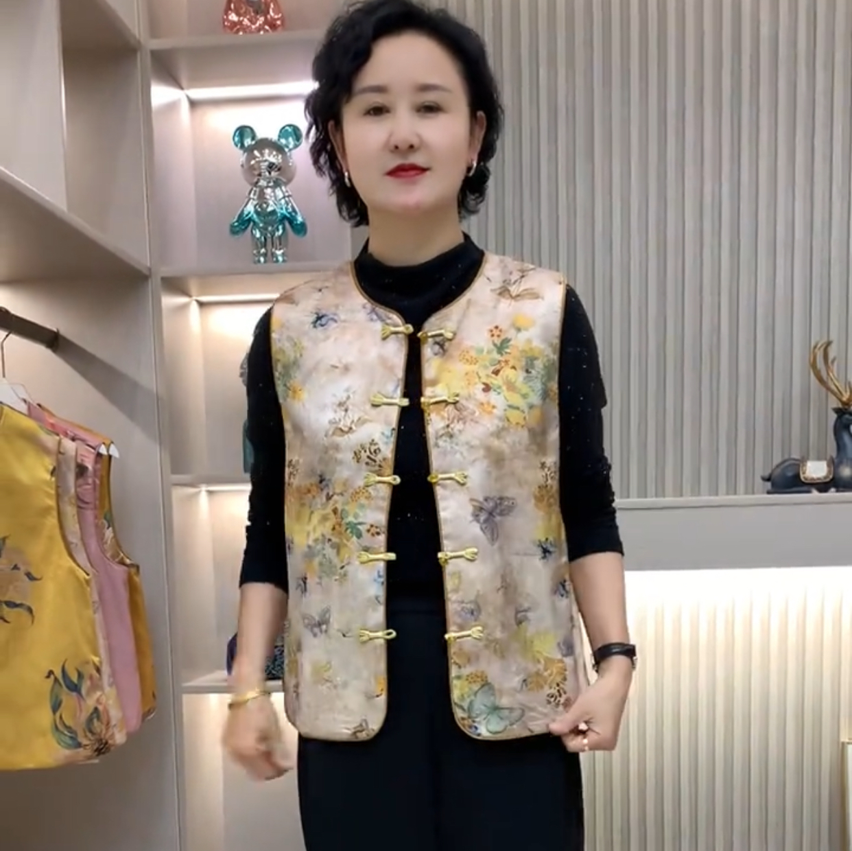 新中式国风盘扣马甲外套印花马夹